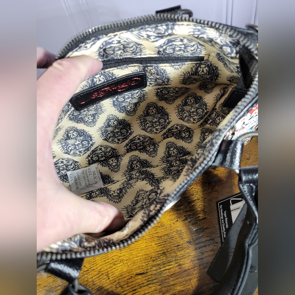 Ed Hardy Leopard Print Satchel with Black Accents/rhinestones - Picture 6 of 16
